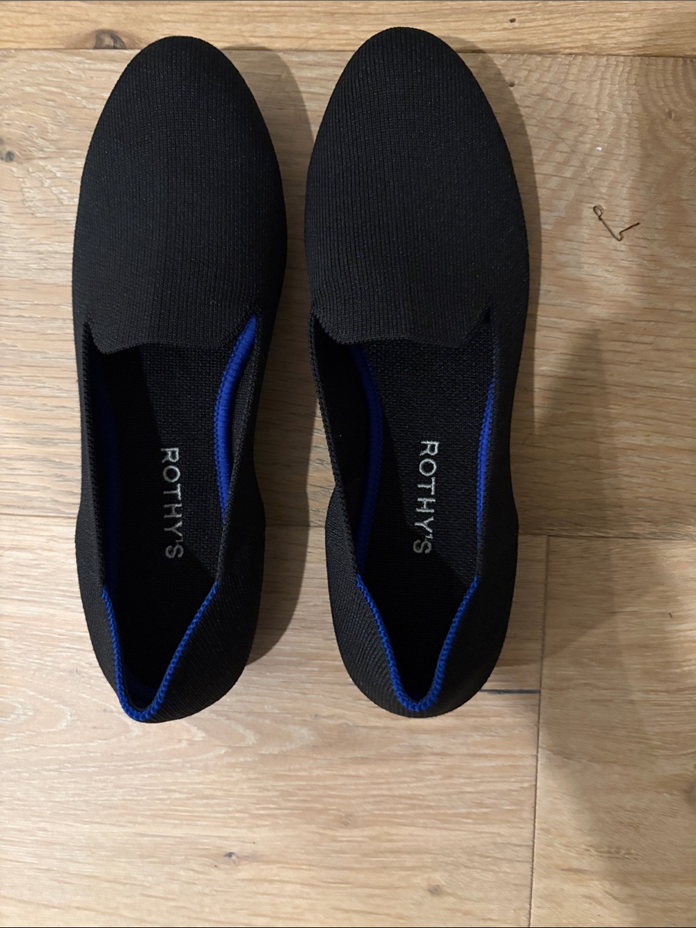 Rothy's Black Men's Slip-On Loafers with Blue Trim